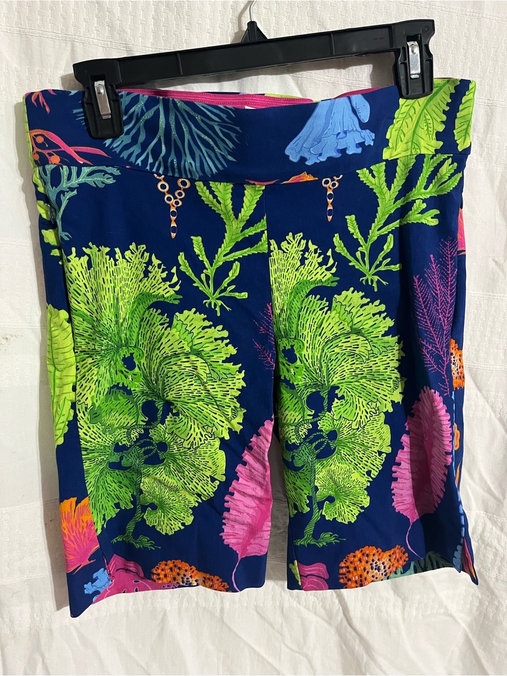Gretchen Scott Navy Skort with Pink Waistband & Neon Green Leaf Print - Picture 1 of 3